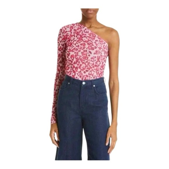 Baum Und Pferdgarten Jamaica One Shoulder Top Pink Leopard NWOT - Picture 1 of 7